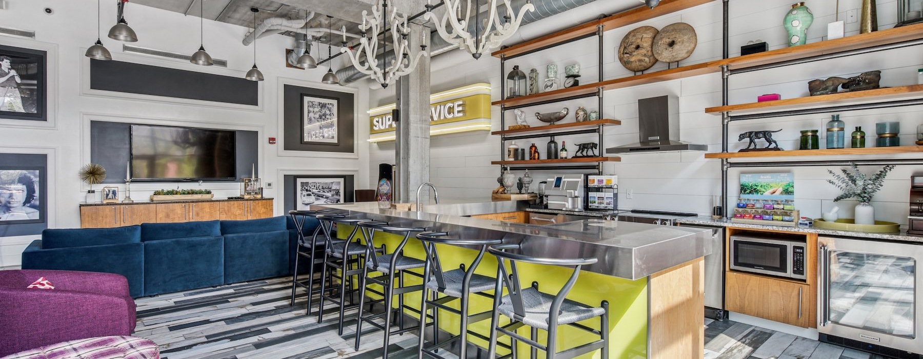 Large cafe style lounge with bar seating